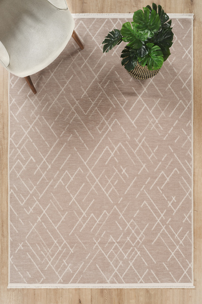 CEYLAN TEKSTİL Modern Şönil Kilim Vizon Renk Çizgili Desenli Kaymaz Taban Yık...
