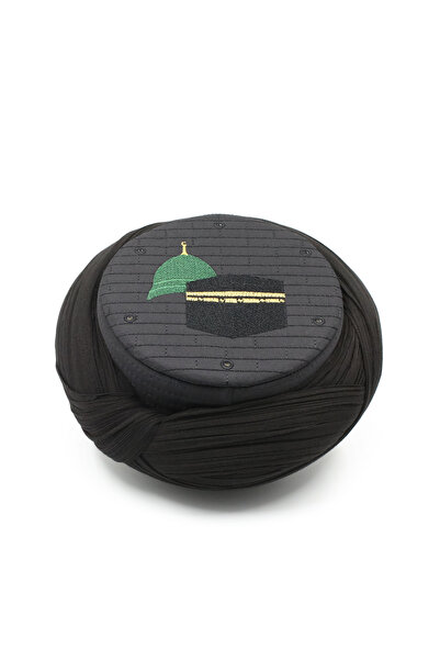 Sarıkhane Hajj Umrah Sarige - Black Fabric - Black Skullcap - Cross Wrap - Me...
