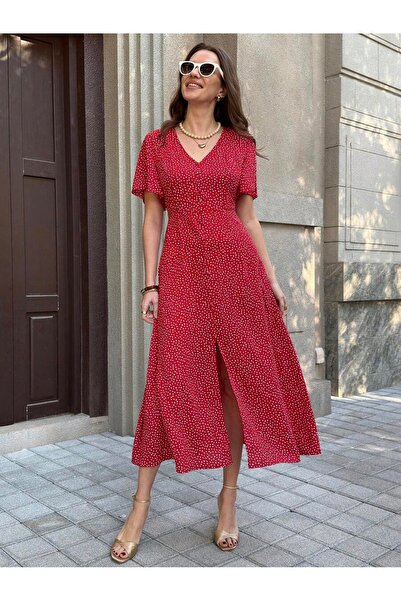 Iuliashop Rochie midi albă și roșie cu imprimeu alb - S