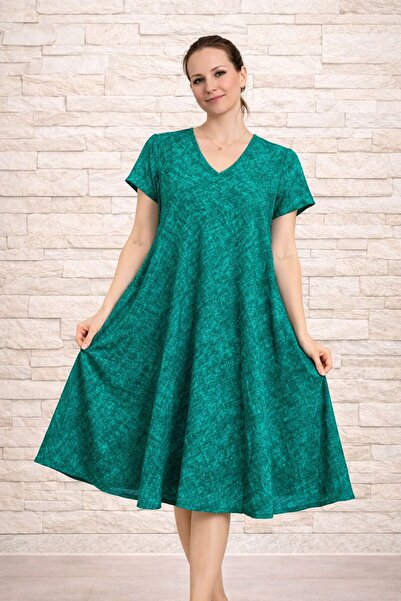 AGORATEKSTİL Γυναικείο φόρεμα από ύφασμα βισκόζης με σχέδιο κοπής, κανονικό μ...