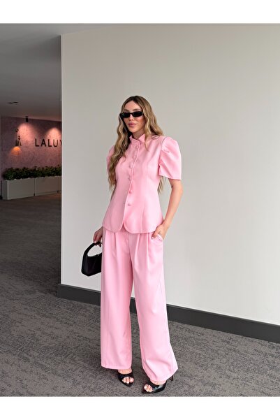 Laluvia Σετ μανίκια μπαλόνι με ροζ επικαλυμμένα κουμπιά - 8407