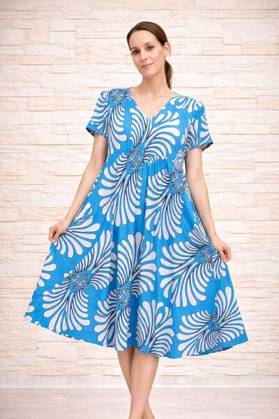 AGORATEKSTİL Γυναικείο φόρεμα από ύφασμα βισκόζης με σχέδιο κοπής, κανονικό μ...