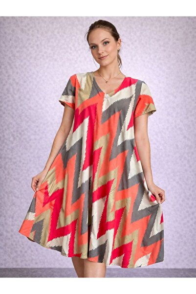 AGORATEKSTİL Γυναικείο φόρεμα από ύφασμα βισκόζης με σχέδιο κοπής, κανονικό μ...