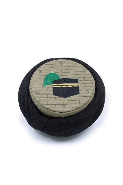Sarıkhane Hajj Umrah Sarige - Black Fabric - Green Skullcap - Cross Wrap - Me...