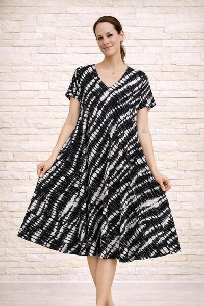 AGORATEKSTİL Γυναικείο φόρεμα από ύφασμα βισκόζης με σχέδιο κοπής, κανονικό μ...