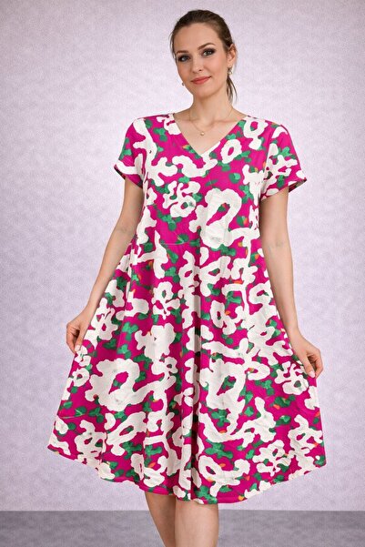 AGORATEKSTİL Γυναικείο φόρεμα από ύφασμα βισκόζης με σχέδιο κοπής, κανονικό μ...