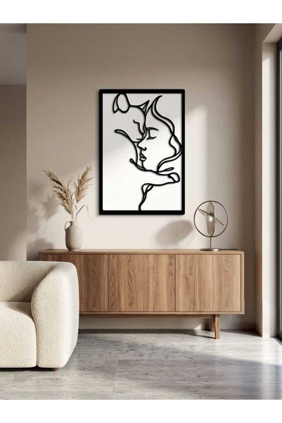 AyBu Prolaser & Design Minimalist Kadın Ve Kedi Silüeti Modern Dekoratif Özel...