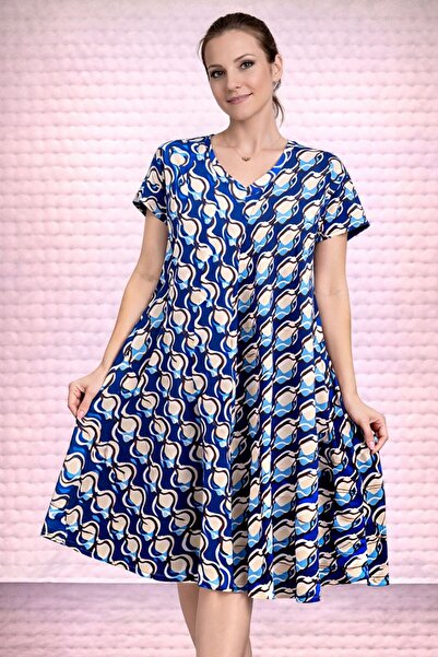 AGORATEKSTİL Γυναικείο φόρεμα από ύφασμα βισκόζης με σχέδιο κοπής, κανονικό μ...