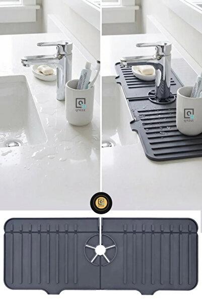 QNİAY Anthracite Elastic Faucet Mat Water Catcher Organizer Silicone Non-Slip...