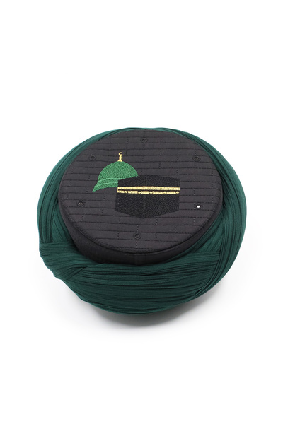 Sarıkhane Hajj Umrah Sarige - Green Fabric - Black Skullcap - Cross Wrap - Me...