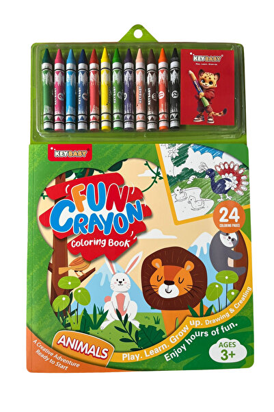 KEYBABY Coloring book with 12 multi-colored wax crayons - Animals