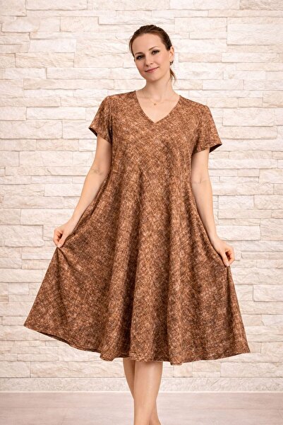 AGORATEKSTİL Γυναικείο φόρεμα από ύφασμα βισκόζης με σχέδιο κοπής, κανονικό μ...