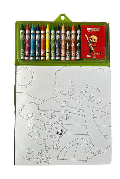 KEYBABY Carte de colorat cu 12 creioane cerate multicolore - Animale