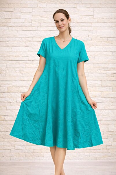 AGORATEKSTİL Γυναικείο φόρεμα από ύφασμα βισκόζης με σχέδιο κοπής, κανονικό μ...