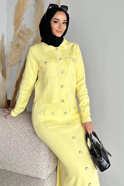 Moda Duru Düğmeli Tesettür İkili Takım
