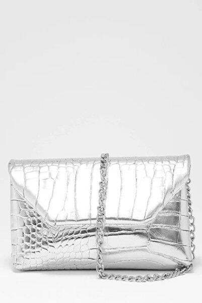 Sellini Clutch Kroko Desenli Zincir Askılı June Silver Omuz Çanta