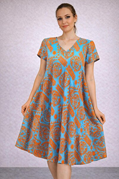 AGORATEKSTİL Γυναικείο φόρεμα από ύφασμα βισκόζης με σχέδιο κοπής, κανονικό μ...