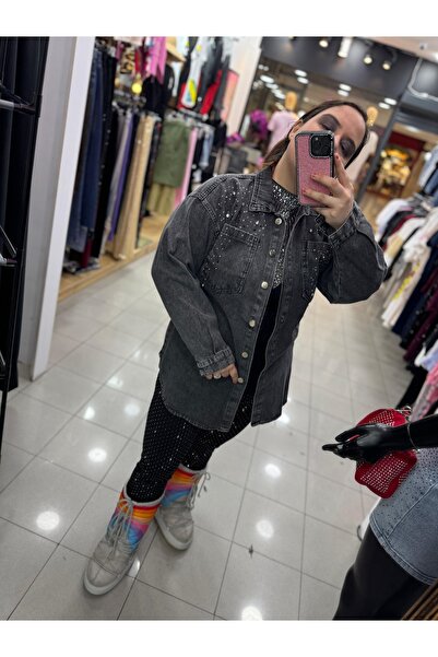 Sep Butik Gray Stoned Long Denim Jacket