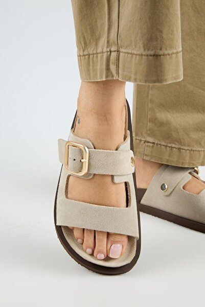 Manijero Γυναικείες παντόφλες Regina από γνήσιο δέρμα με διπλό λουράκι και μο...