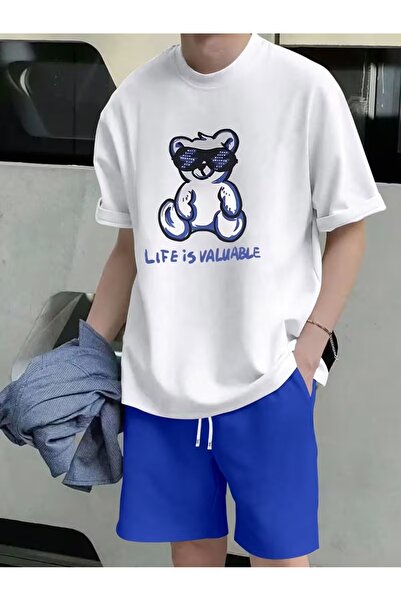 puolikuu Unisex Oversize Σετ Φόρμας με ΣΟΡΤΣ - Μπλουζάκι με στάμπα life bear ...