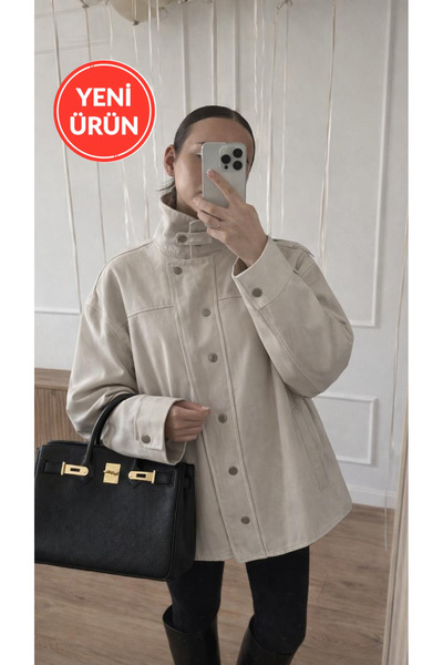 Perryes Kadın Dik Yaka Çıtçıtlı Gabardin Ceket