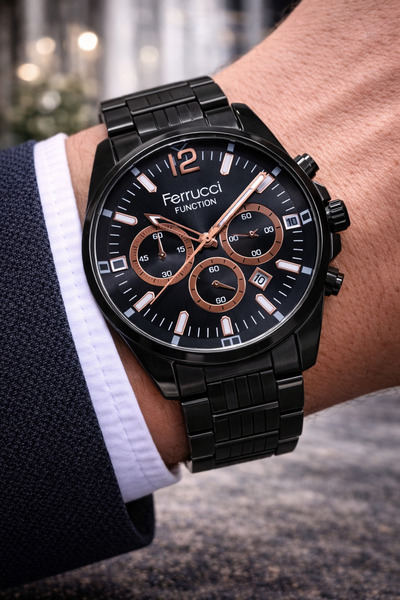 Ferrucci Men's Wristwatch with Black Dial, Suitable for Daily Use, 3 Atm