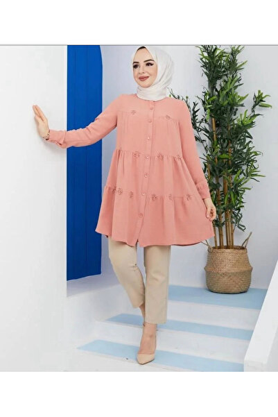 Yaren Moda Kadın ayrobin kumaş boncuk detay gömlek(Boy:87cm)
