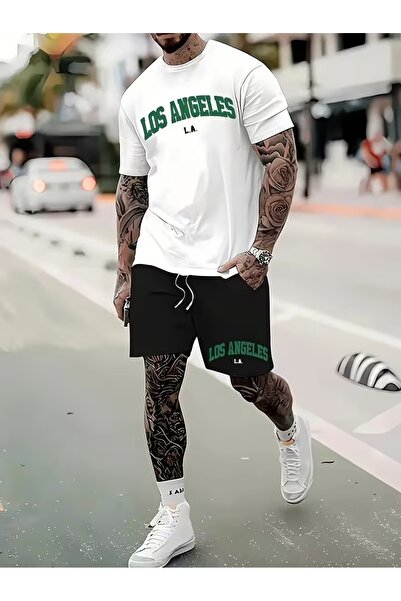 puolikuu Ανδρική φόρμα oversize με σορτς, σετ με στάμπα losnangles - με σορτς