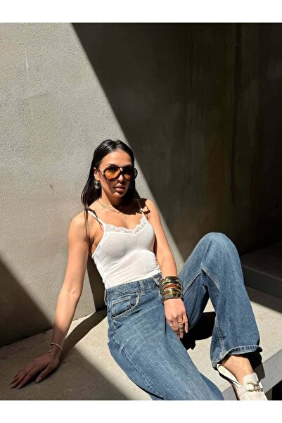 Friday Mood Women's Strappy Lace Detailed Transparent Blouse