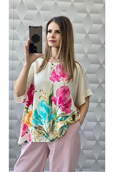 styleFlex Bluză din vascoza 100% cu imprimeu floral 3D
