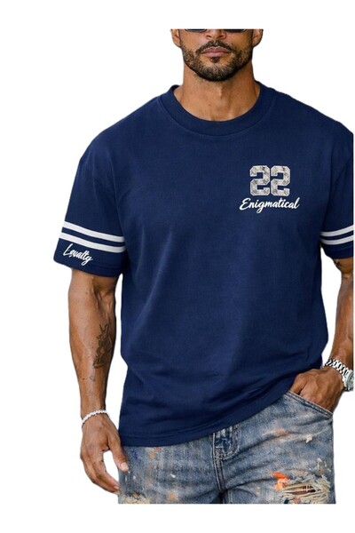 Casa Shop Tricou bărbătesc – Albastru marin, Croială normală, ENIGMATICAL, Ca...