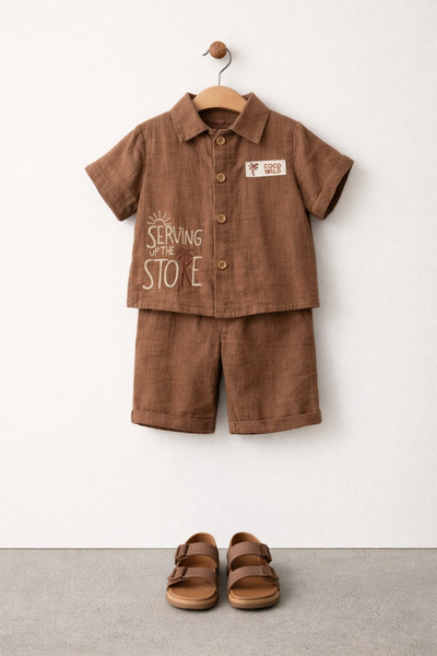 Tifina Kids Baby Boy 2-Piece Set Embossed Patterned Muslin Shirt Muslin Short...