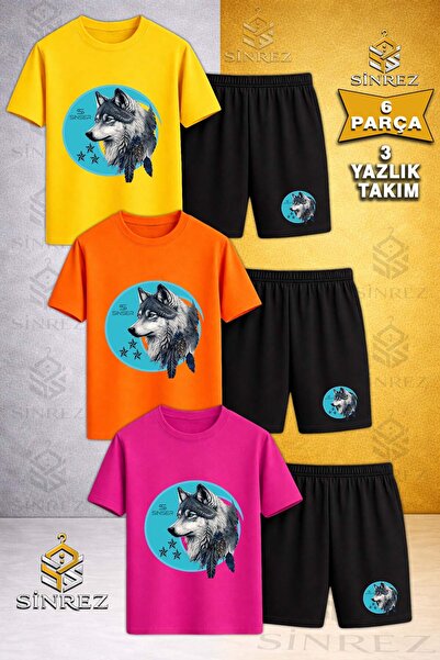 SİNREZ Tricou pentru copii, 3 piese, cu imprimeu, cu gât rotund, din pânză, g...