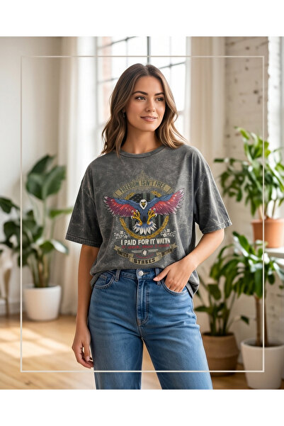 UIN Yıkama kumaş kartal baskılı tshirt 2