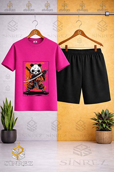 SİNREZ Tricou pentru copii PANDA NINJA SWORD cu imprimeu special, cu gâtul ro...