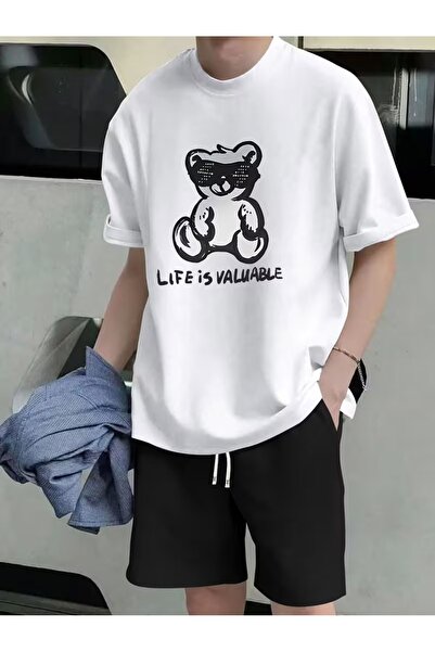 puolikuu Unisex Oversize Σετ Φόρμας με ΣΟΡΤΣ - Μπλουζάκι με στάμπα life bear ...