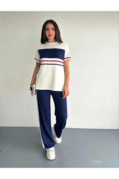 Trendingsize Textured Crew Neck Garni Detailed Short Sleeve Women's Tracksuit...