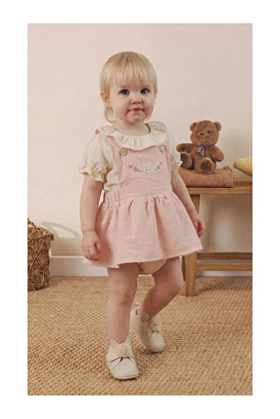 kidstalya Rabbit Pattern Embroidered Double Salopet Baby Set