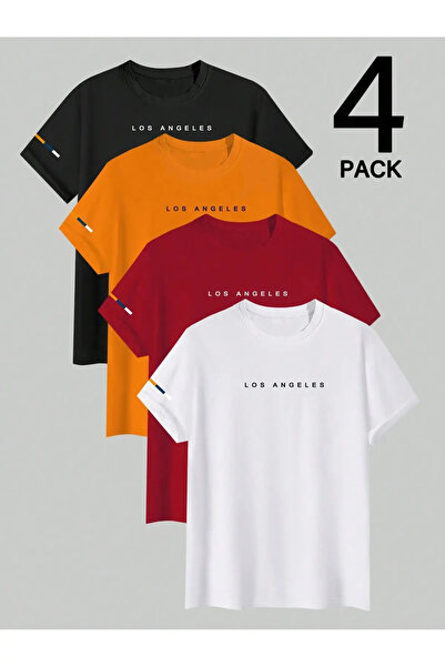 PAVRO Υπερμεγέθη μπλουζάκια 4 τεμαχίων με στάμπα Πολύχρωμα μπλουζάκια PUOLİKUU