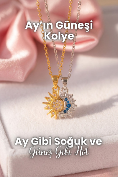 Elifsu Jewelry Ay’ın Güneşi Çelik Çift Kolyesi Zirkon Taş Ay Gibi Soğuk Güneş...