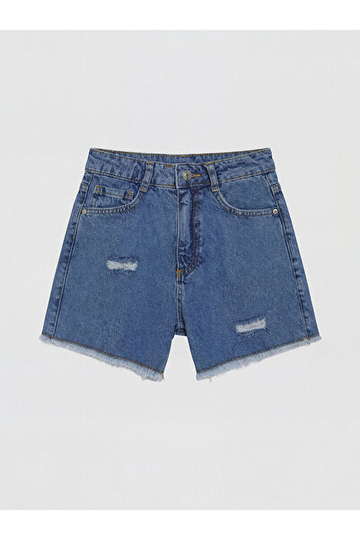 LC Waikiki Nevavm Girls' Jean Shorts with Ripped Detail