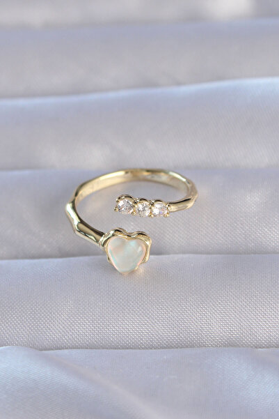 Generic Brand Brass Gold Color Zircon Stone Pearlescent Heart Model Adjustabl...