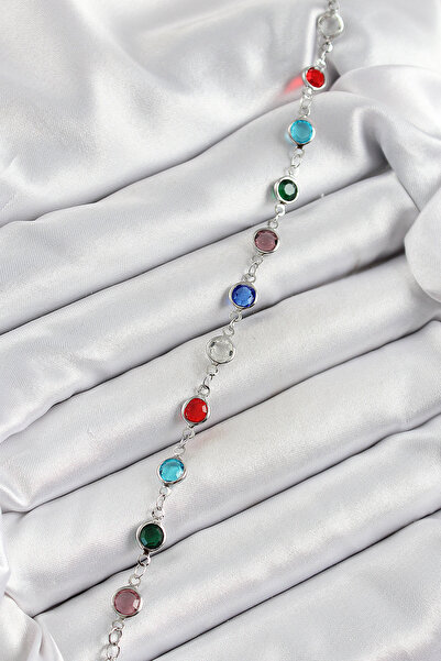 Hobibahçem Brass Silver Color Mixed Color Zircon Stone Women's Bracelet