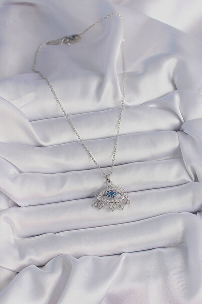 Hobibahçem 316L Steel Silver Color Chain Zircon Stone Eye Model Women's Necklace