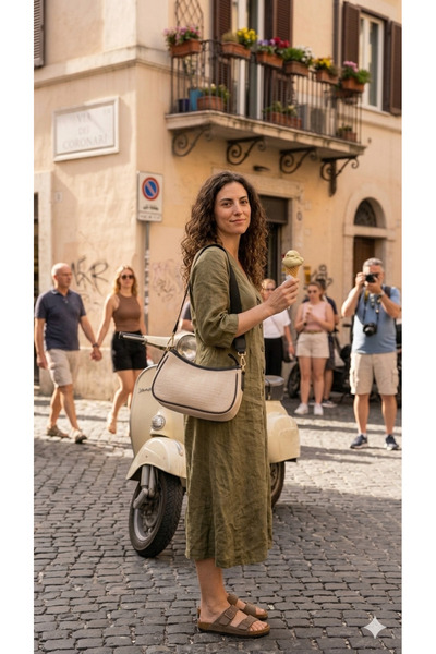 RMY MODA Canvas Textured Shoulder and Arm Bag with Adjustable Strap