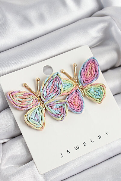 Twin Store Brass Rainbow Model Gold Rk Women's Straw Earrings