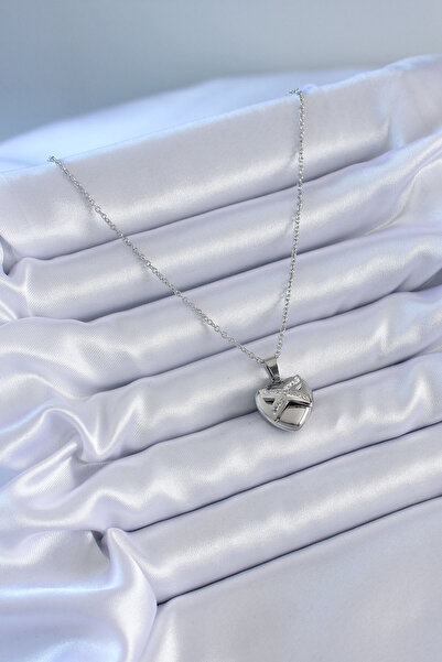 Hobibahçem 316L Steel Silver Color Zircon Stone Heart Model Women's Necklace
