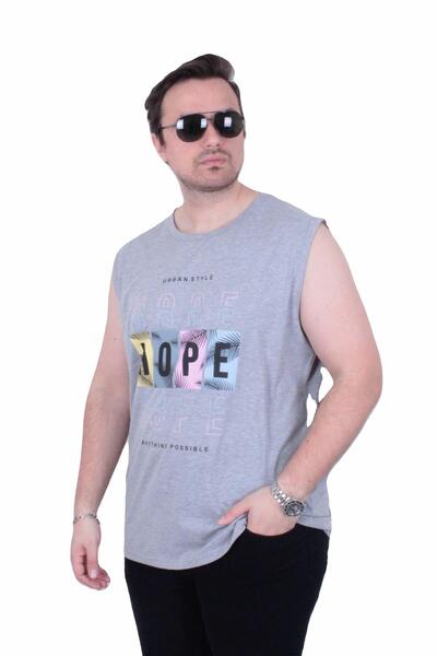 MocGrande Large Size Printed Sleeveless T-Shirt Hope 26124 Gray Melange