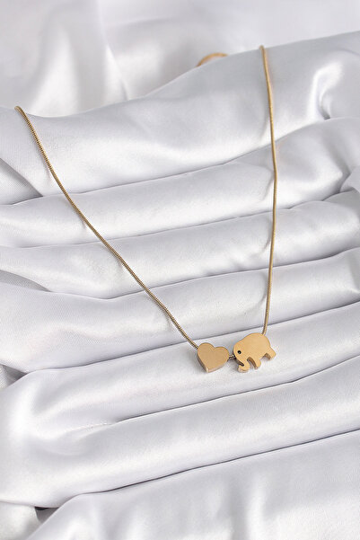 Hobibahçem 316L Steel Gold Color Elephant Heart Figured Women's Necklace