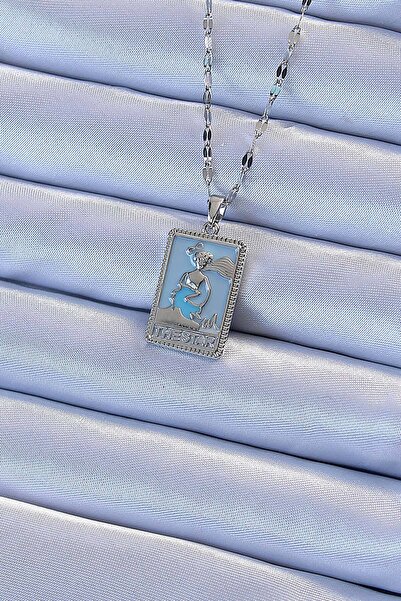 northcity n 316L Steel Tarot Pendant Silver Color Blue Enamel - 45 cm Chain